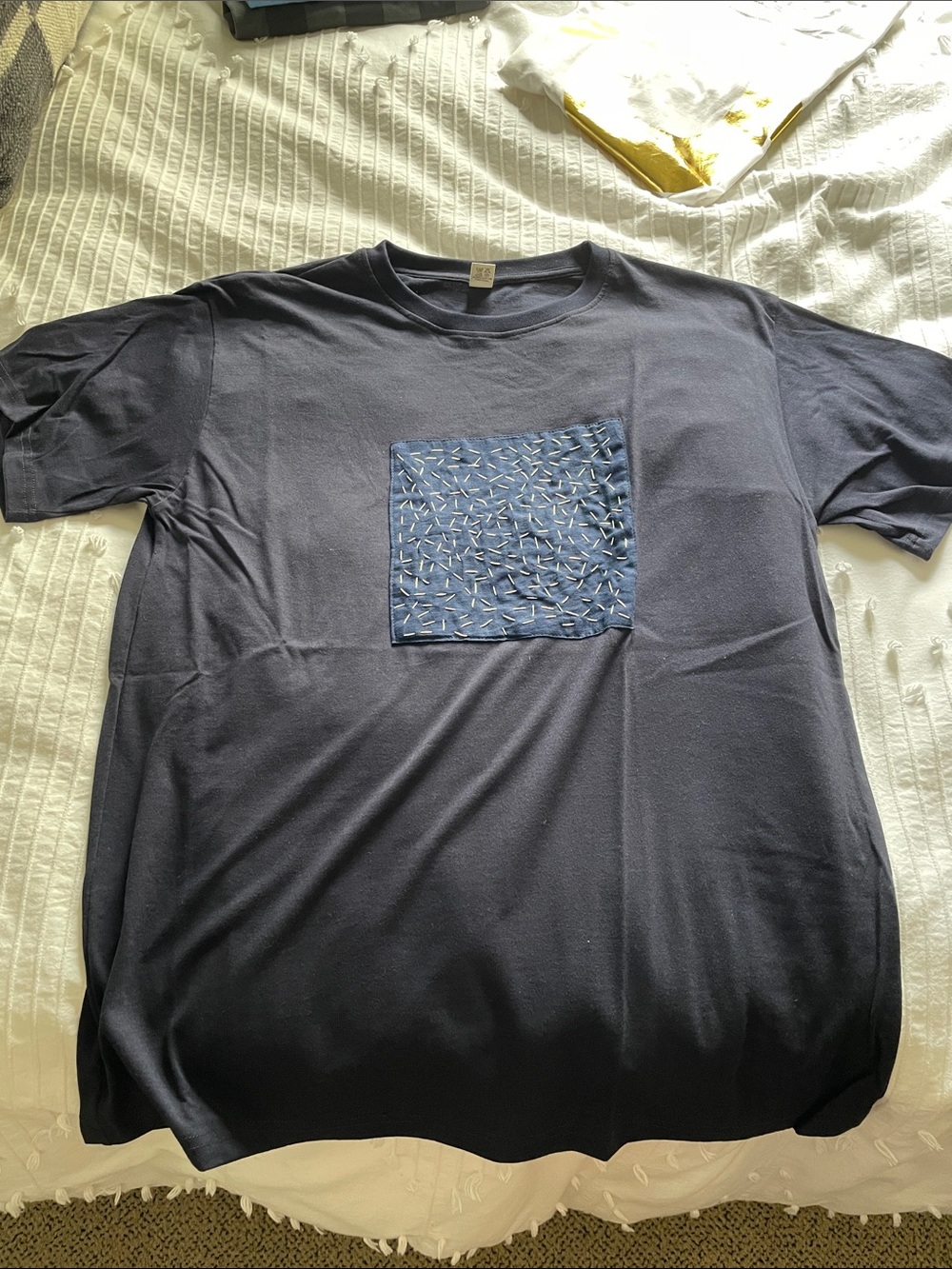 Men's Navy Short-Sleeve Tee with Patterned Chest Pocket